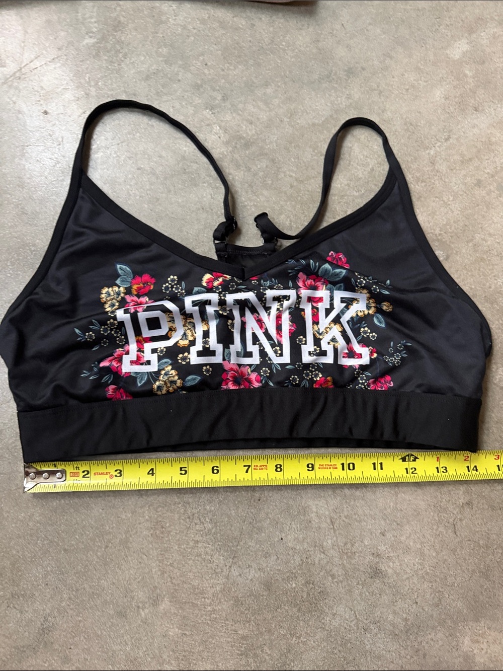 PINK Victoria's Secret Black Sports Bralette with Pink Floral Logo - Picture 7 of 7